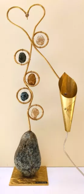 lampada da tavolo artistica multiforme da interni in pietra ottone e rame