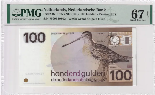 Netherlands 100 Gulden 1977 PMG 67 EPQ