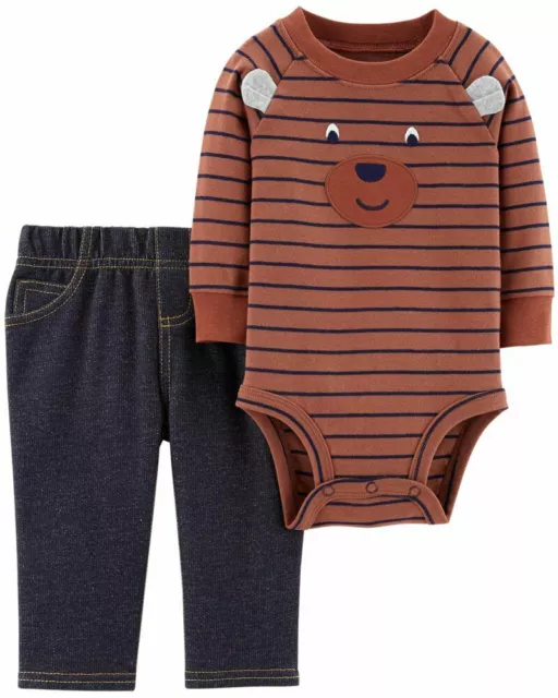 Carters Baby Boy 2-Piece Bodysuit Pant Set Bear Face New