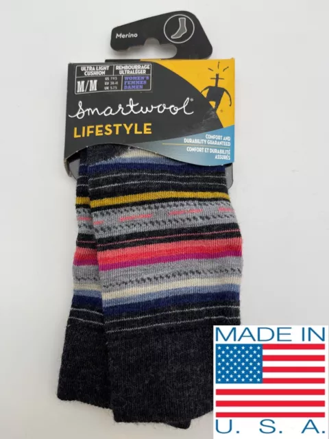 ✅ NEW Smartwool Merino Wool Ultra Light Cushion Socks Medium 7-9.5 striped Women