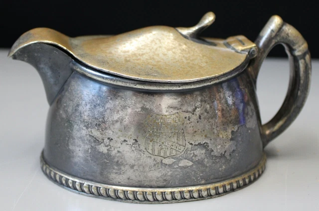 11/25.  Union Pacific Railroad Overland Route Creamer w/Hinged Lid Hotel Silver