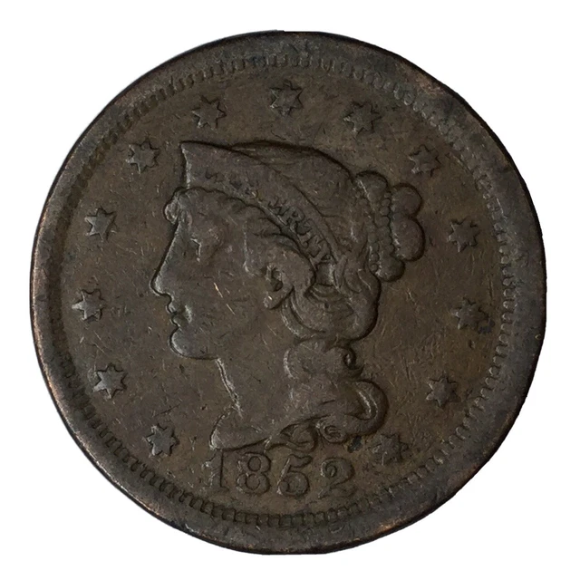 1852 1C Braided Hair Large Cent VF #