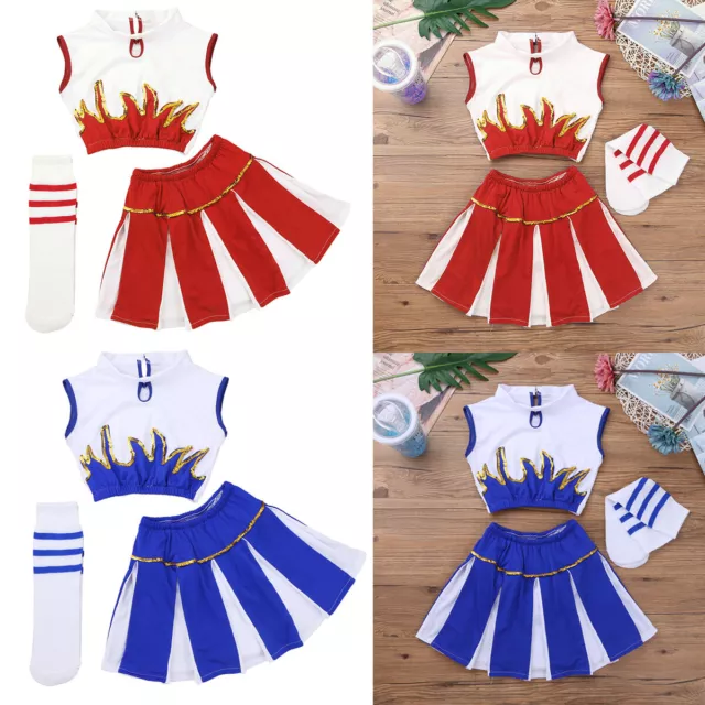 Mädchen Cheerleaderin Kostüm Kinder Cheerleader Uniform Set Fasching Cosplay