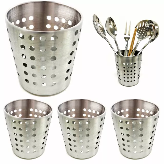 4 Set Stainless Steel Cups Kitchen Utensil Holder Utility Silverware Caddy Home