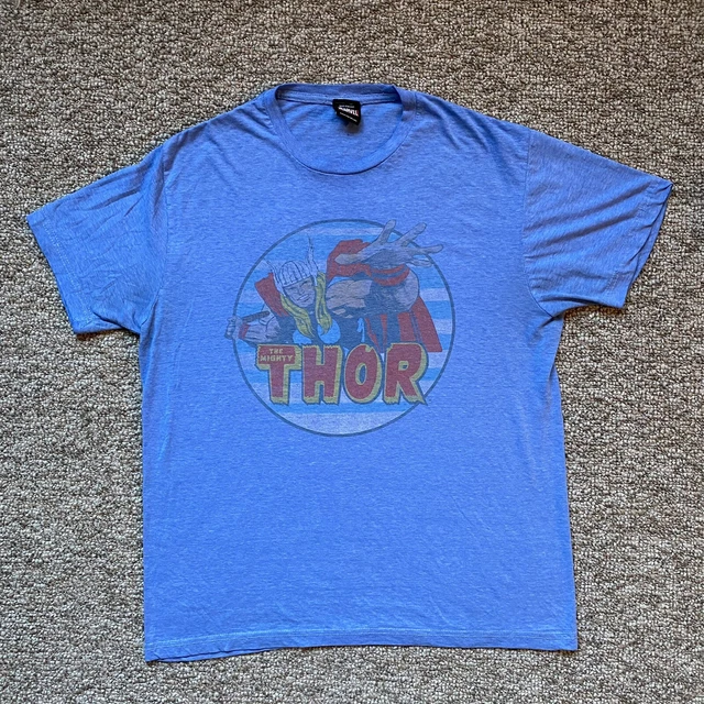 Marvel The Mighty Thor T Shirt Mens Large L Blue Short Sleeve Vintage Mad Engine