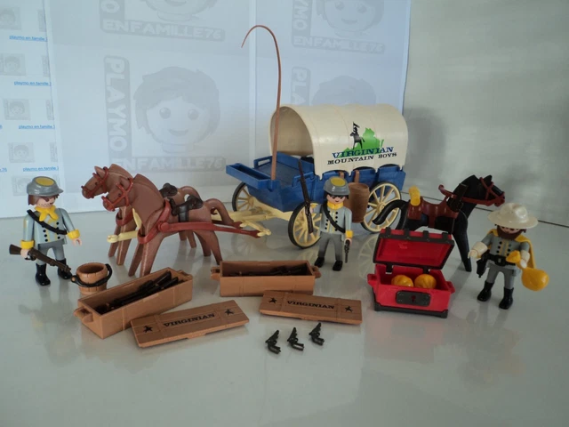 Lot Playmobil Vintage 3785 - Guerre De Sécession Nordistes/sudistes Chariot Fusils 1994
