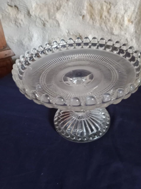 Petite Coupe Sur Pied En Verre Moulé Bleu – Motif Floral, Diamètre 10,9 Cm, Déco Vintage