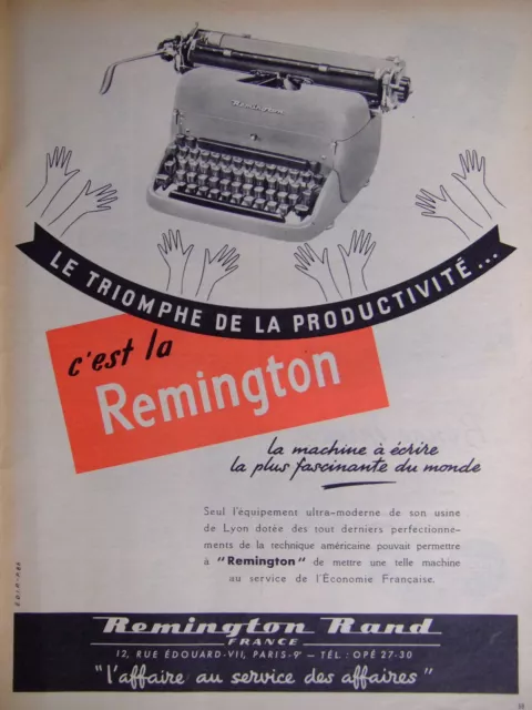 Publicité Presse 1954 Remington Machine A Écrire Le Triomphe De La Productivité