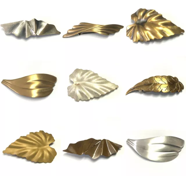 Vintage Leaf Barrette Metal Large Formal Hair Clip Charles Wahba Made in France