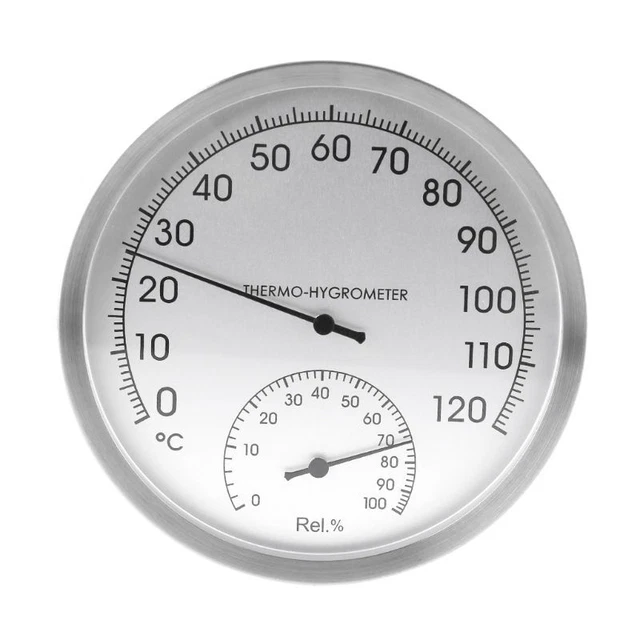 Round Hygrometer Stainless Steel Indoor Outdoor Sauna Room Temp Test