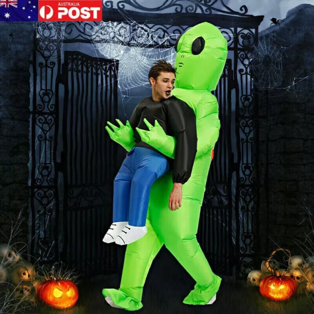 Scary Halloween Green Alien Inflatable Costume Blow Up Suits Party Dress GV