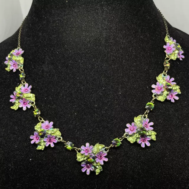 Necklace Michal NEGRIN Crystals flowers Old collection Made in Israel