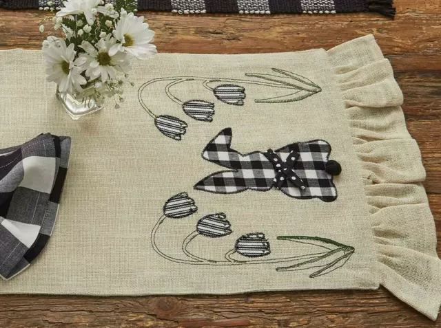 NEW BUNNY TABLE RUNNER COTTON TAILS Black Buffalo Check 42" x 14" EASTER SPRING 2