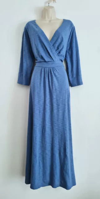 Seasalt Size 18 RRP £70 BNWT Blue  Organic Cotton Jersey Long Dress Wrap Bodice