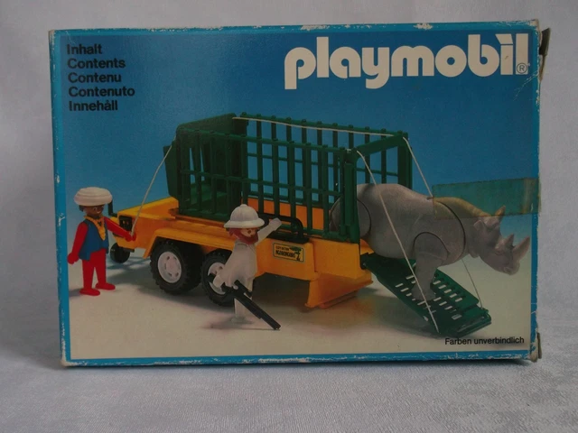 Playmobil Vintage 3529 – Remorque Safari Avec Rhinocéros – Boîte D’origine