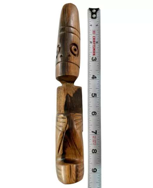 Vintage Carved Ironwood Figure Tribal Man Warrior Tiki Primitive Wooden 9 1/2”