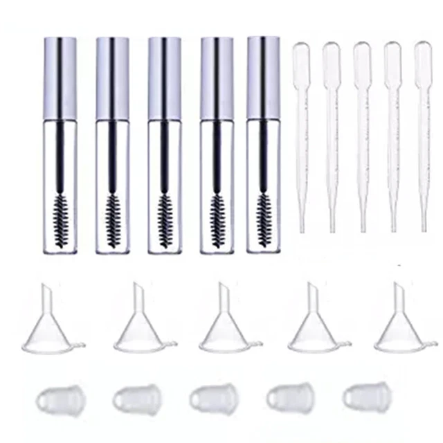 Set 5 tubi mascara vuoti con asta per ciglia imbuti 5 e 5 pipette di trasferimento