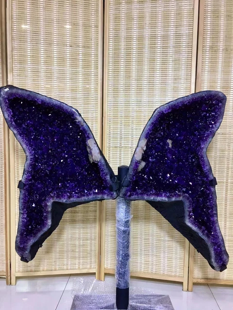 182LB Natural Butterfly Amethyst Geode Crystal Quartz Specimen Healing+Stand