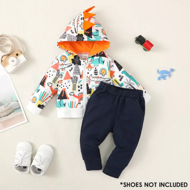 Toddler Baby Boys Clothes Tracksuit Dinosaur Hoodie Zip Tops Pants Outfits Set