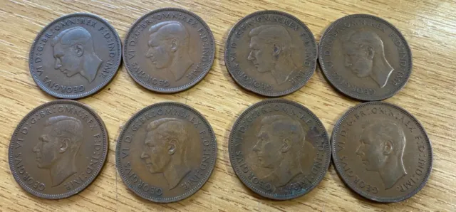 King George VI One 1 Penny's - Various Dates x 8