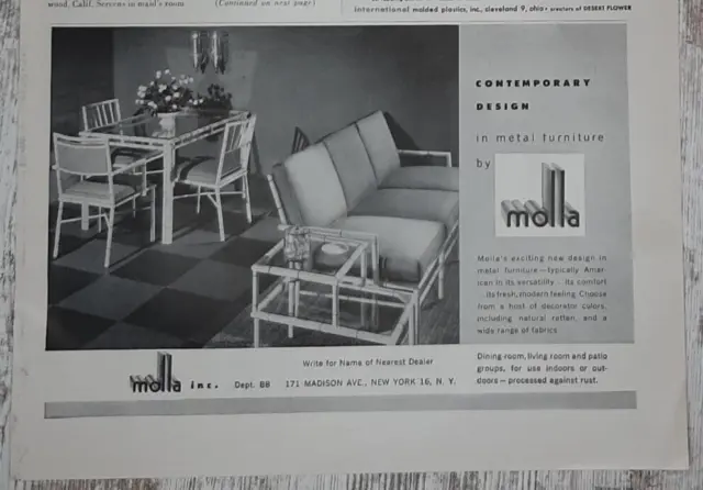 1952 Molla Vintage Print Ad Furniture Metal Patio Dining Room Outdoor Rattan B&W