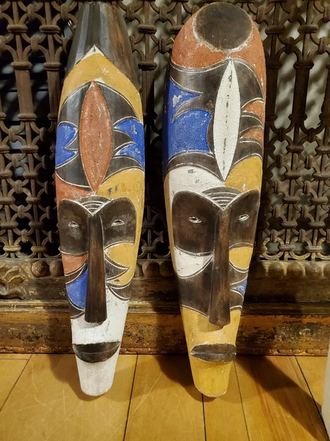 Set of 2, VERY LARGE Original Fang Masks By The Ngil Society Of Gabon Africa 22"