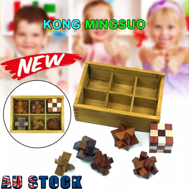 6PCS Puzzles 3D Brain Teaser iQ Logic Wooden Interlocking Toy Kids Game FamiZO