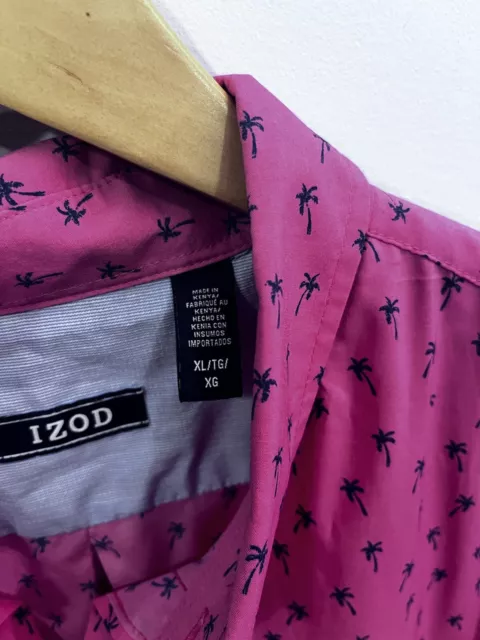 IZOD SHIRT MENS XL Button Down pink w/blue palm trees Short Sleeve ...