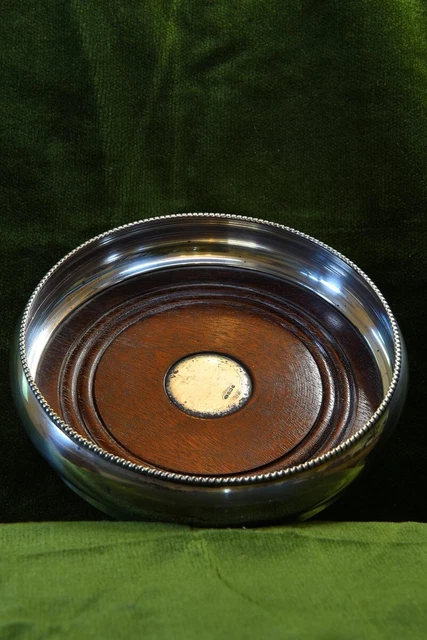 Vintage Hallmarked Sterling Silver & Mahogany Wine Coaster