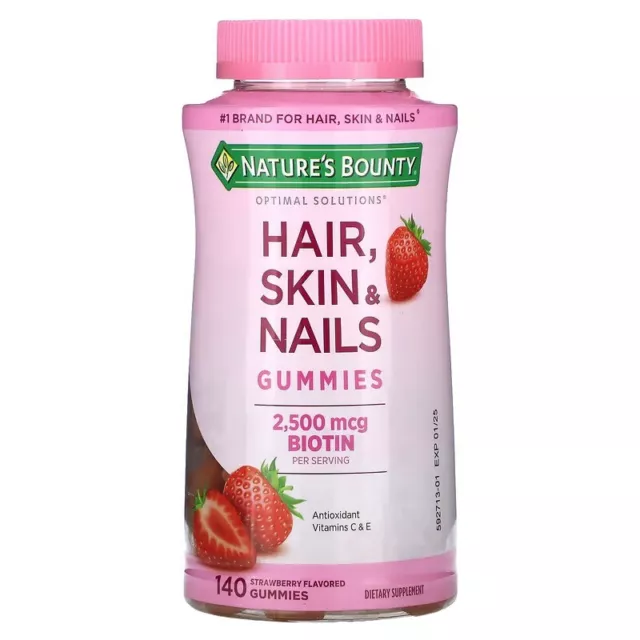 Nature's Bounty, Gommes pour les cheveux la peau et les ongles Fraise, 140 gomme