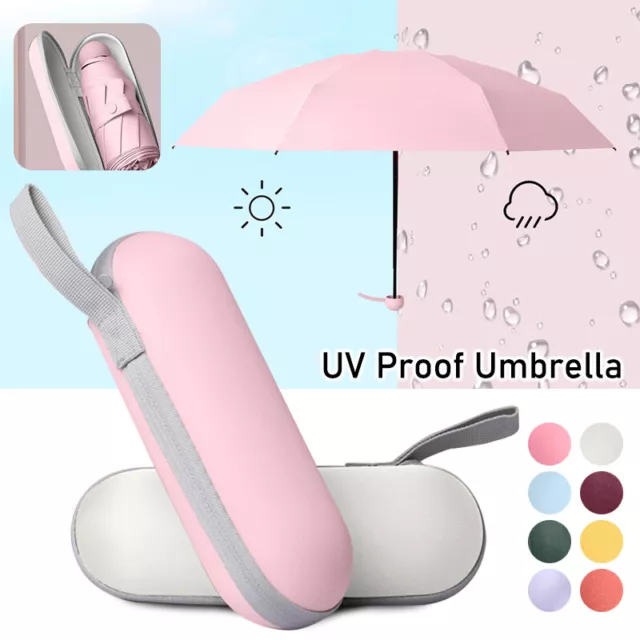 Mini Pocket Compact Umbrella Folding Windproof Anti UV Sun Rain Umbrella Pink