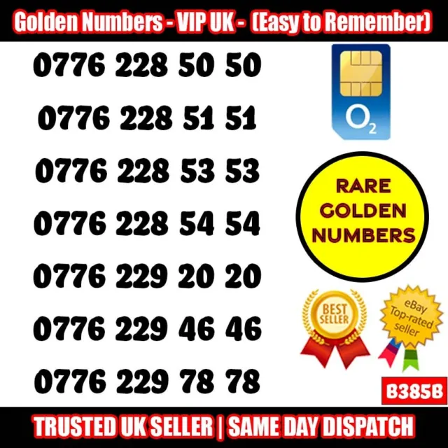 Sim Card Gold Easy Numero Di Cellulare Memorabile Platino Vip Uk Pay As You Go - B385B