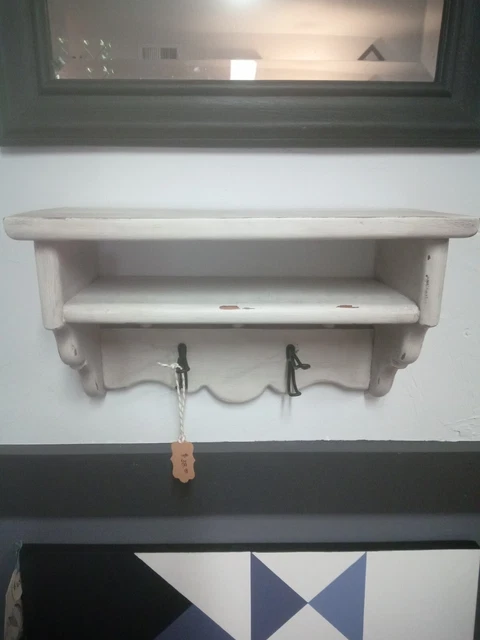 Coat Hooks with Shelf WallMounted, Rustic Wood Entryway Farmhouse Vintage 2 Hook
