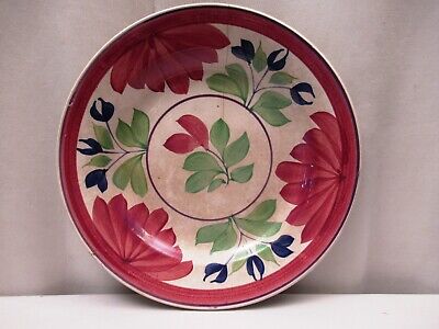 Antique Spongeware Spatterware Plate Porcelain Hand Painted Floral Design Old"06