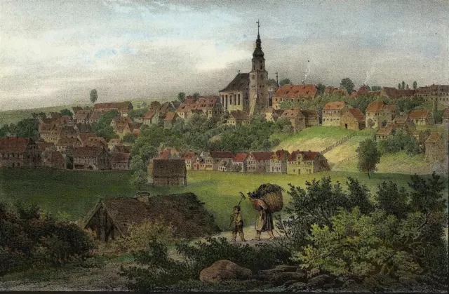 TREUEN - Gesamtansicht - Saxonia - Lithographie um 1840