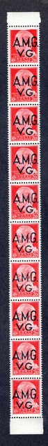 ITALY AMG VG, Scott #1LN2, ERROR: shifted top right to bottom left, MNH 10 Strip