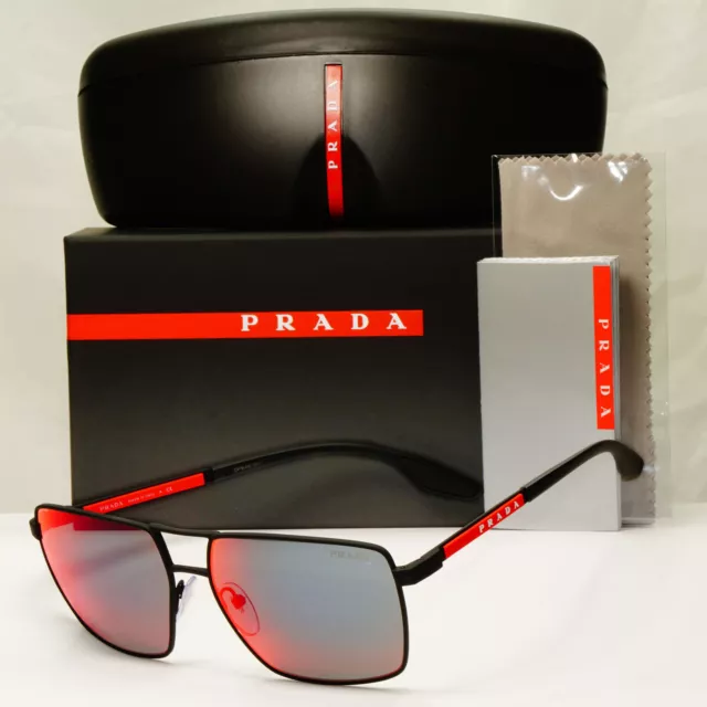 Prada Black Mirror Chameleon Sunglasses Square Red Blue SPS 50W PS50WS DG0-08F