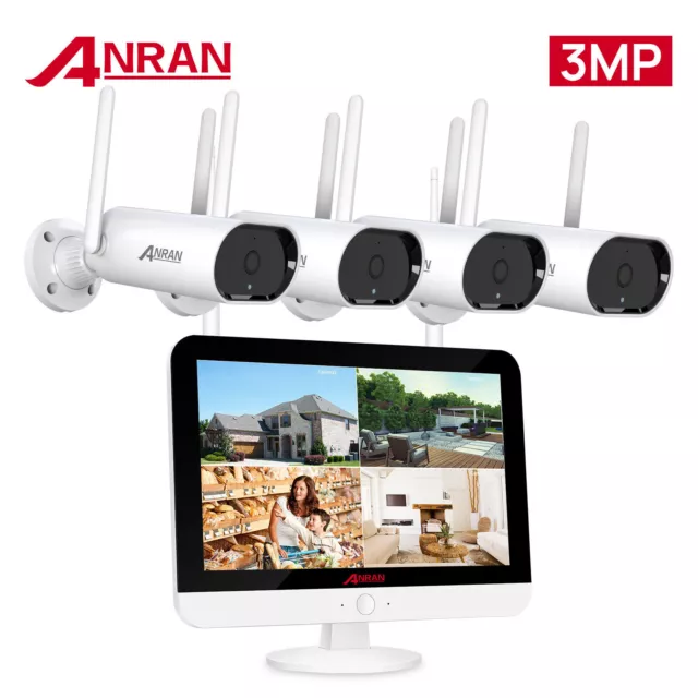 ANRAN Wireless Security Camera System WiFi 8CH 12"Monitor NVR Outdoor Home CCTV