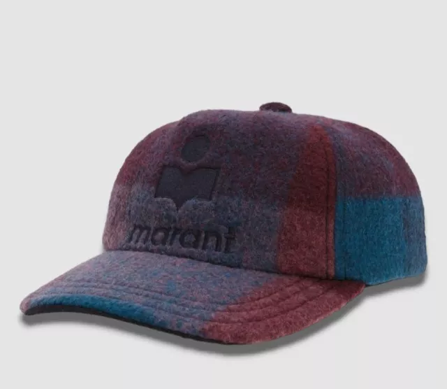 $290 Isabel Marant Women's Purple Tyron Logo Check Blanket Baseball Cap One Size