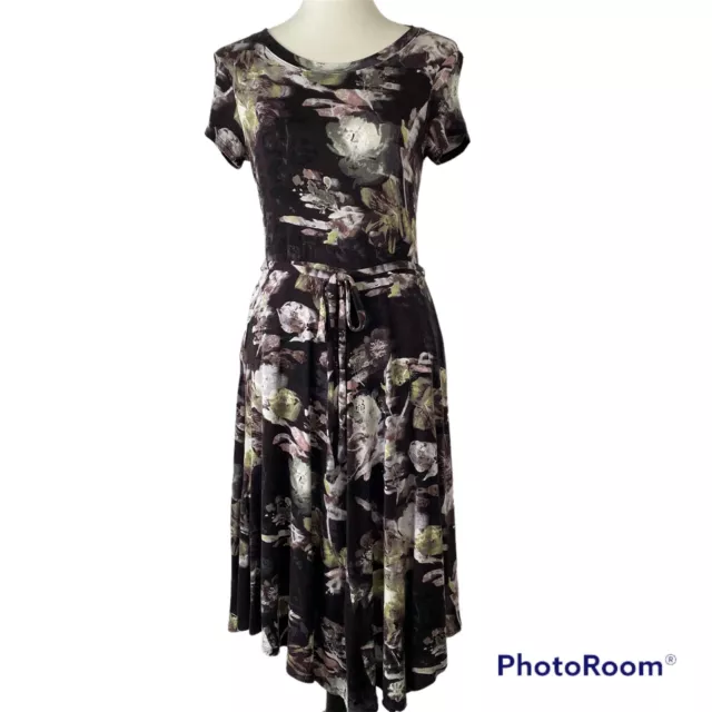 Simply Vera Wang Black Floral Midi Knit Dress with Pockets womens XS X-Small 0 2