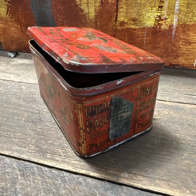 Union Leader Cut Plug Vintage Tobacco Tin Empty US 3