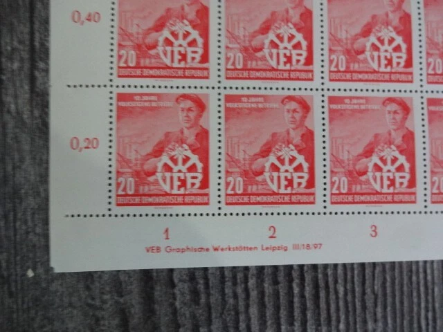 Ddr 1956: Kpl. Bogen Postfrisch Mi 527 Veb 10 Jahre Volkseigene Betriebe Dv 2