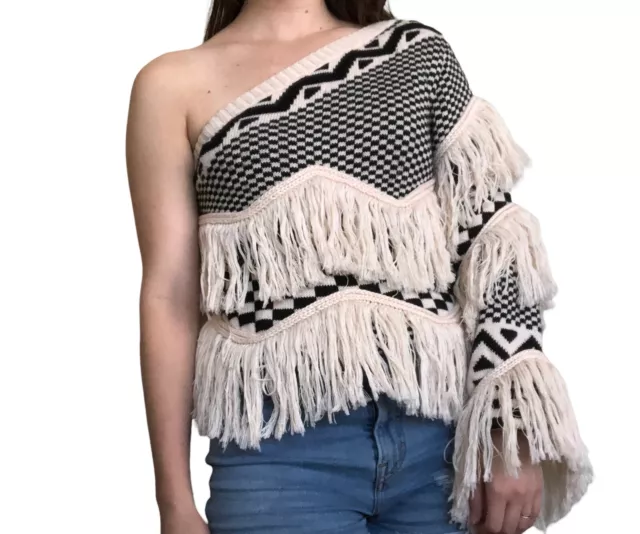 House of Harlow Noa One Shoulder Fringe Sweater Size Medium