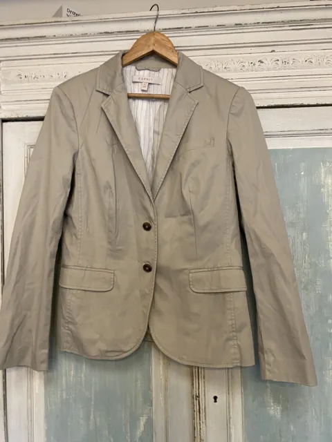 Esprit womens blazer jacket size L 14 Cotton Blend beige long sleeve Lined
