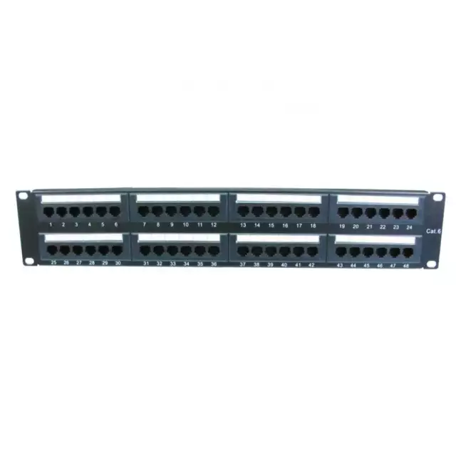 48 Port Way Cat6 RJ45 Patch Panel 2U 19" Network Rack Mountable IDC Ethernet LAN