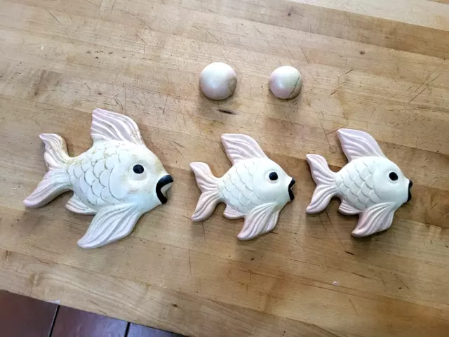 Vintage Miller Studios Set of 3 Fish and 2 Bubbles Chalkware Wall Decor 1960's