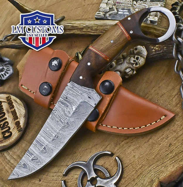 Forged Skinner Knife Twist Damascus Walnut Wood Wooden Bolster EDC Unique