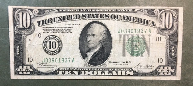1928A $10 Federal Reserve Note[] KANSAS CITY [] FR 2001-J [] RARE  J 03901937 A✔