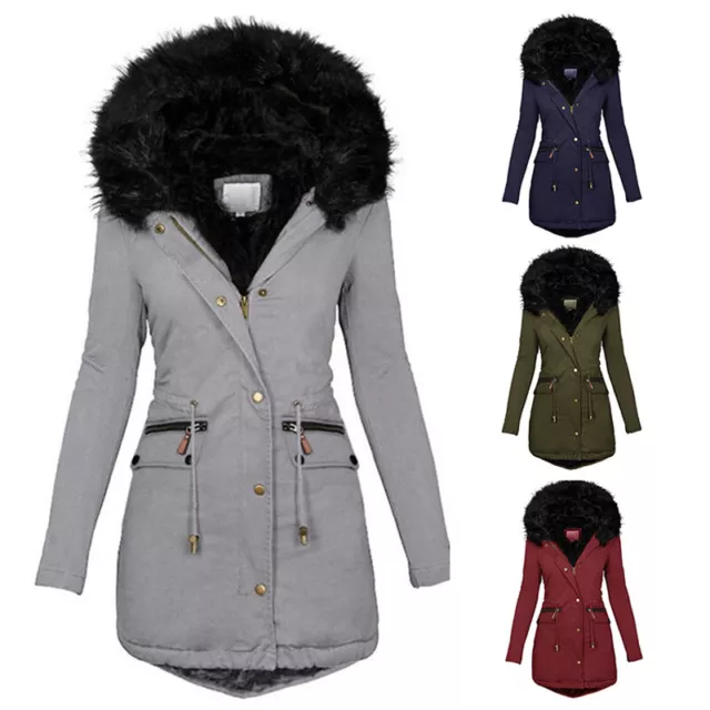 Womens Ladies Warm Winter Parka Quilted Hooded Long Coat Hood Jacket Windproof ⭐