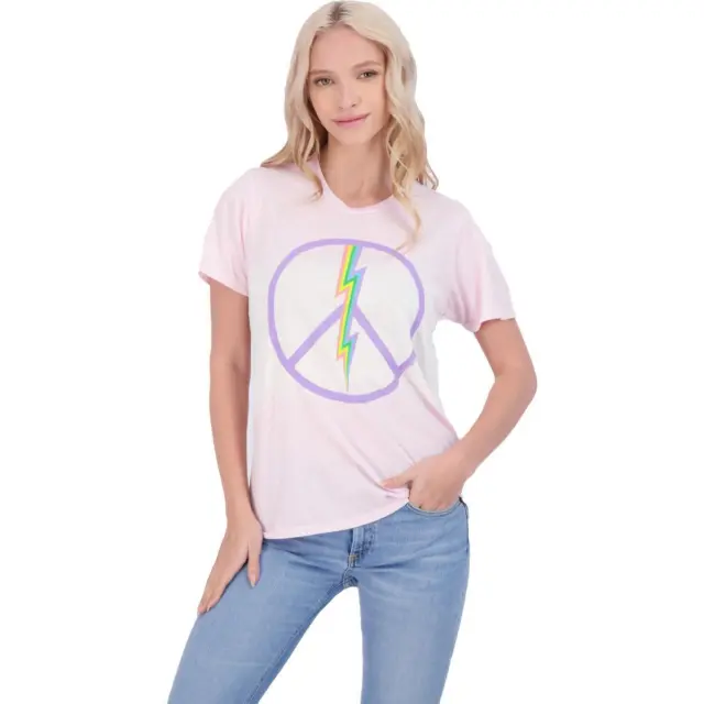 Lauren Moshi Womens Pink Electric Peace Crew Neck Tee T-Shirt Top XS  1557